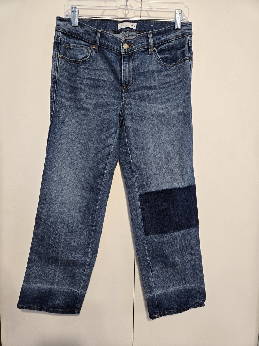 LOFT‎ Straight Crop Patchwork Jeans Size 25 Medium Wash Denim